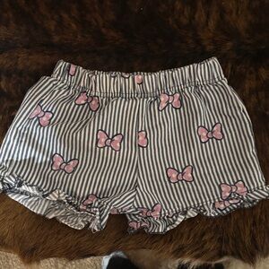 Disney Girls Blue and White Striped Shorts with Pink Bows